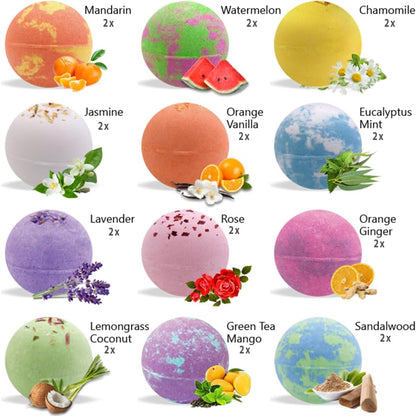 Bath Bombs for Women Relaxing Gift Set - 24 Natural and Organic Bath Bombs with Essential Oils & Moisturizing Shea Butter, Self Care Christmas Gift for Women, Wife, Sister, Her, Kids, Stocking Stuffer
