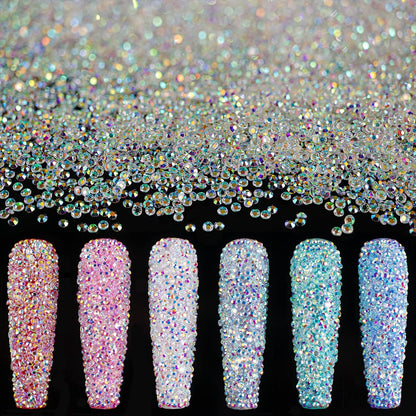 Tiny Nail Rhinestones 5000Pcs 1.2Mm Mini Pixie AB Glass Crystals for Nail Art Manicure Iridescent Long Lasting Shine Small Rhinestone Micro Dust Glitter Caviar Bead Sugar Gem