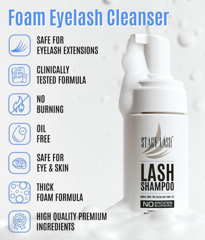 Shampoo 100Ml Cleaning Kit of Eye Makeup Remover (Foam Cleanser) & Shampoo Brush & Mascara Brush Bundle with Eyelash Serum 5Ml for Lash Growth and Thickness