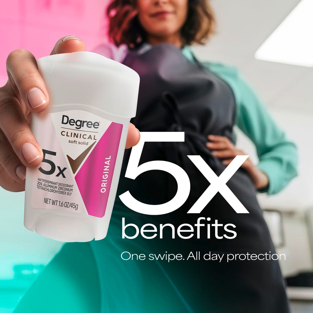 Degree Clinical Protection Antiperspirant Deodorant 72-Hour Sweat & Odor Protection 5-In-1 Antiperspirant for Women 1.7 Oz