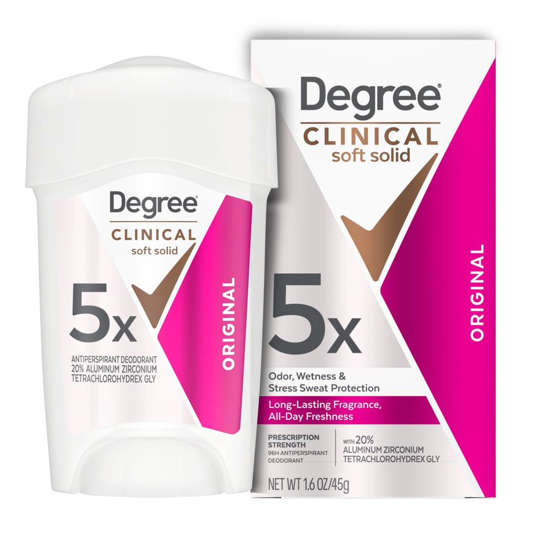 Degree Clinical Protection Antiperspirant Deodorant 72-Hour Sweat & Odor Protection 5-In-1 Antiperspirant for Women 1.7 Oz