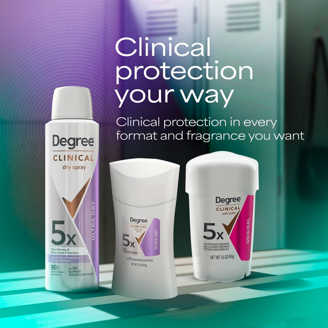 Degree Clinical Protection Antiperspirant Deodorant 72-Hour Sweat & Odor Protection 5-In-1 Antiperspirant for Women 1.7 Oz