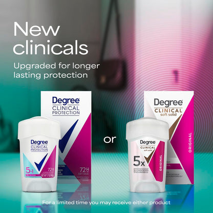 Degree Clinical Protection Antiperspirant Deodorant 72-Hour Sweat & Odor Protection 5-In-1 Antiperspirant for Women 1.7 Oz